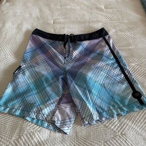 Billabong Blue and Black Plaid Board Shorts